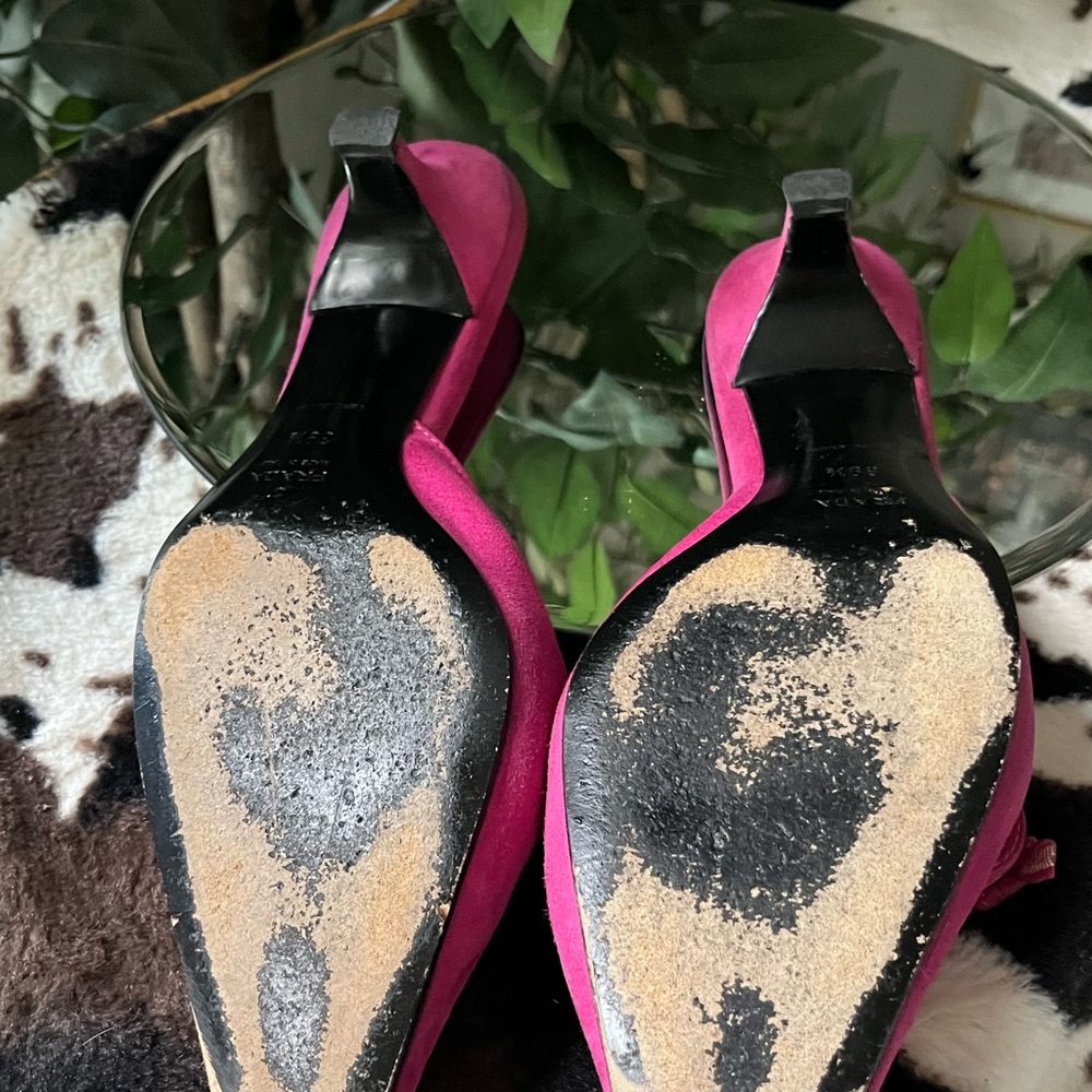 Prada Women's Fuchsia Suede Kitten Heels - Picture 6 of 9